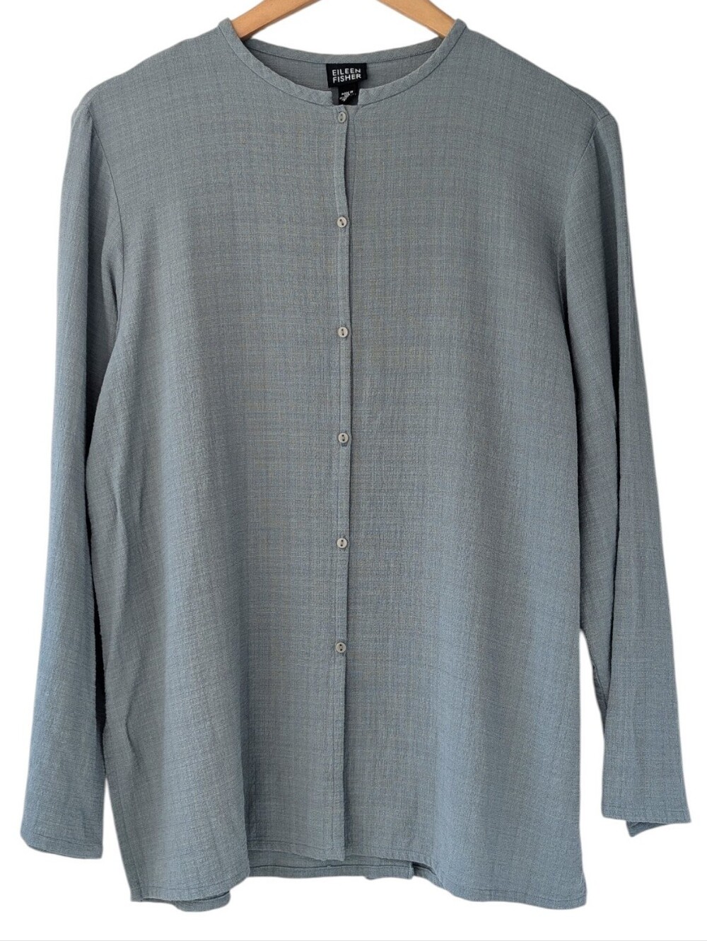 Eileen Fisher Linen/Viscose Blend Slate Grey Button Front Blouse
